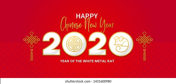 Vector banner, money envelope with a illustration of the rat zodiac sign, symbol of 2020 on the Chinese calendar. White Metal Rat, chine lucky in New Year. Element for Chinese New Year's design.