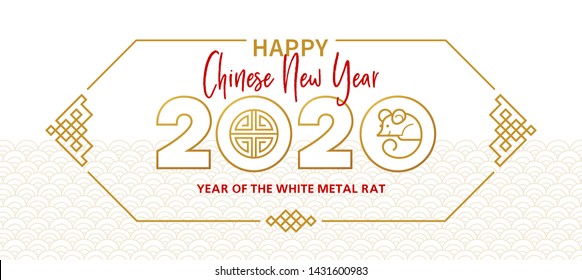 Vector banner, money envelope with a illustration of the rat zodiac sign, symbol of 2020 on the Chinese calendar. White Metal Rat, chine lucky in New Year. Element for Chinese New Year's design.