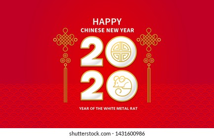 Vector banner, money envelope with a illustration of the rat zodiac sign, symbol of 2020 on the Chinese calendar. White Metal Rat, chine lucky in New Year. Element for Chinese New Year's design.