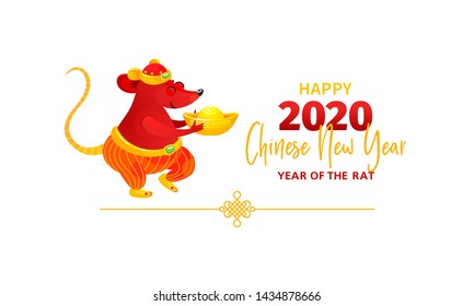Vector banner, money envelope with a illustration of the rat zodiac sign, symbol of 2020 on the Chinese calendar. White Metal Rat, chine lucky in New Year. Element for Chinese New Year's design.