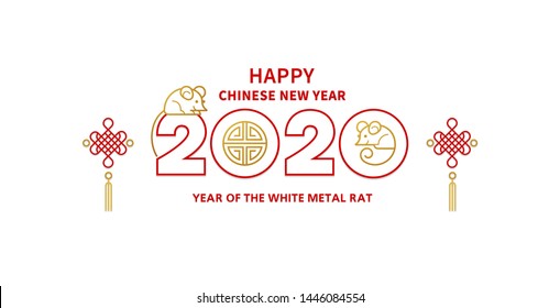 Vector banner, money envelope with a illustration of the rat zodiac sign, symbol of 2020 on the Chinese calendar. White Metal Rat, chine lucky in New Year. Element for Chinese New Year's design.