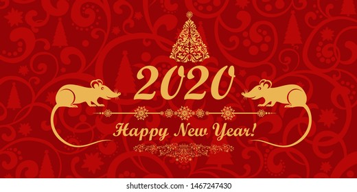 Vector banner, money envelope with a illustration of the rat zodiac sign, symbol of 2020 on the Chinese calendar, isolated. Metal Rat, chinese lucky in New Year. Element for Chinese New Year's design.