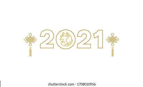 Vector banner, money envelope with a illustration of the Ox Zodiac sign, Symbol of 2021 on the Chinese calendar, isolated. White Metal Ox, Bull, chine lucky. Element for New Year's Chinese design.