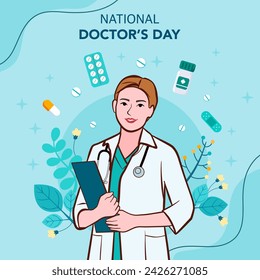 Vector banner of National Doctors Day. International holiday, congratulations.
