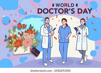 Banner vectorial del Día Nacional del Médico. Fiesta internacional, felicitaciones.
