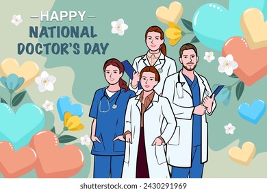 Vector banner of National Doctors Day. International holiday, congratulations.