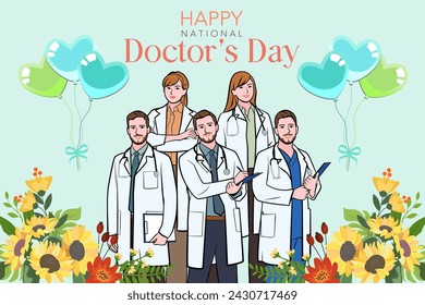 Vector banner of National Doctors Day. International holiday, congratulations.