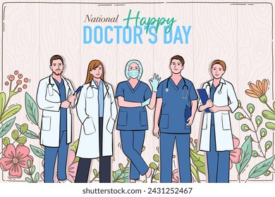 Vector banner of National Doctors Day. International holiday, congratulations.