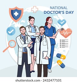 Vector banner of National Doctors Day. International holiday, congratulations.