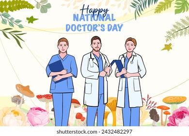 Vector banner of National Doctors Day. International holiday, congratulations.