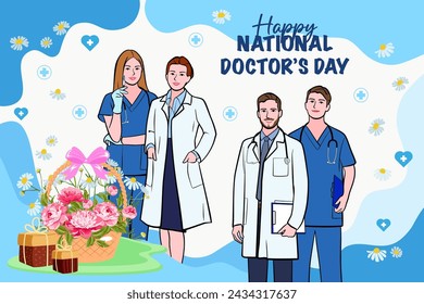 Vector banner of National Doctors Day. International holiday, congratulations.