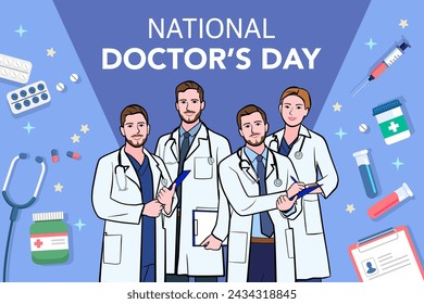 Banner vectorial del Día Nacional del Médico. Fiesta internacional, felicitaciones.