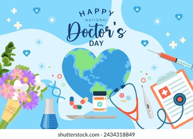 Vector banner of National Doctors Day. International holiday, congratulations.