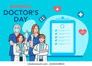 In: Vector Banner of National Doctors Day. Internationaler Feiertag, herzlichen Glückwunsch.