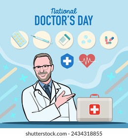 Vector banner of National Doctors Day. International holiday, congratulations.