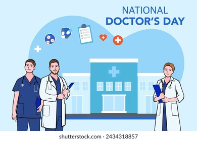 Vector banner of National Doctors Day. International holiday, congratulations.