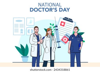 Banner vectorial del Día Nacional del Médico. Fiesta internacional, felicitaciones.
