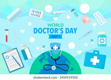 Vector banner of National Doctors Day. International holiday, congratulations.