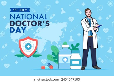 Vector banner of National Doctors Day. International holiday, congratulations.