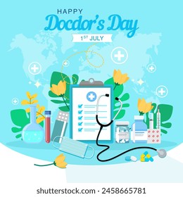 Vector banner of National Doctors Day. International holiday, congratulations.