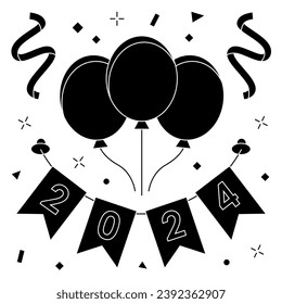Vector banner of new year 2024 objects