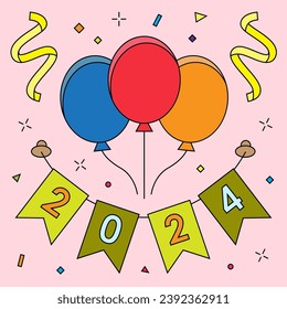 Vector banner of new year 2024 objects