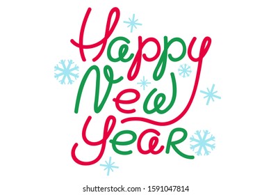 Vector banner for New year with hand drawing lettering. Retro banner for new year with holiday elements.