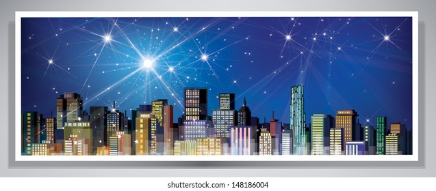 Vector banner night cityscape. 