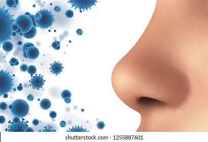 vector banner. nose and particles, bacteria, viruses. protection against allergies and diseases