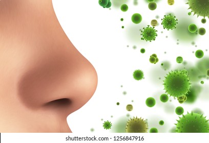 vector banner. nose and particles, bacteria, viruses. protection against allergies and diseases