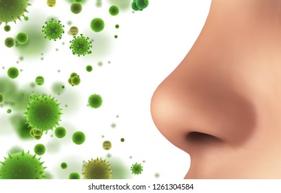 vector banner. nose and particles, bacteria, viruses. protection against allergies and diseases