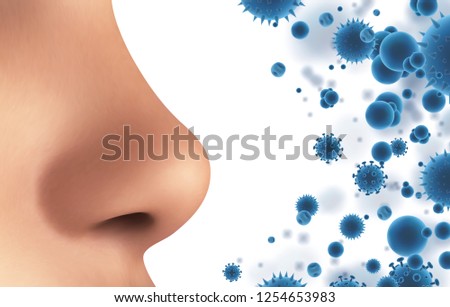 vector banner. nose and particles, bacteria, viruses. protection against allergies and diseases