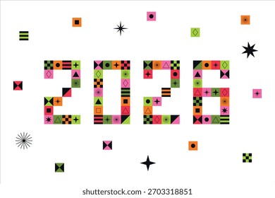 Vektorbanner mit den Nummern 2026 im modernen geometrischen Stil. Dieses 2026 Logo-Konzept eignet sich für Postkarten, Cover, Einladungen, Kalender, Werbung und Banner.