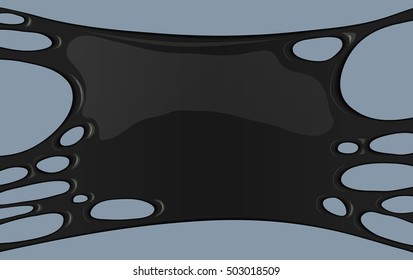 Vector banner with oil splash or stain. Abstract dirty splatter paint. Illustration blot of black liquid on grey background.