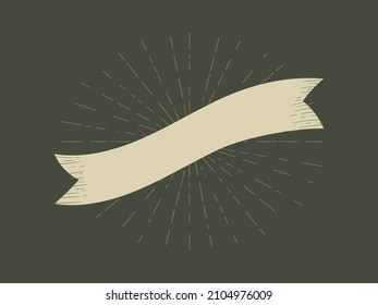 Vector banner, old vintage ribbon in engraving style, design element for decoration.