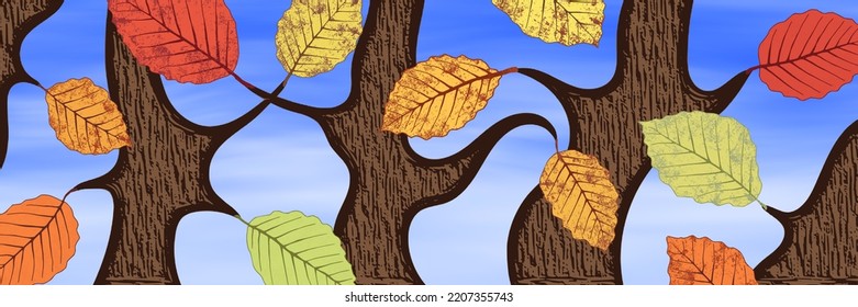 Pancarta vectorial sobre el tema del otoño, árboles estilizados