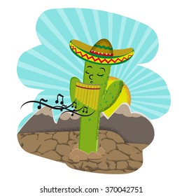 Vector banner on a Mexican theme. Cactus musician.