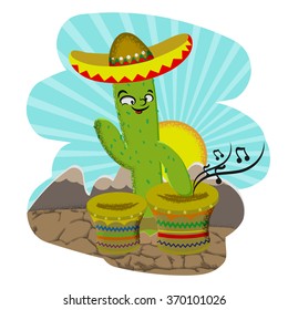 Vector banner on a Mexican theme. Cactus musician.