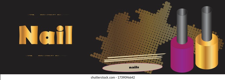 pancarta vectorial sobre el tema de la manicura para un salón de belleza sobre un fondo negro con un gradiente dorado