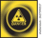 Vector banner on the theme of nuclear war, nuclear power plant disaster with a radiation hazard sign on a background of pixels simulating radiation contamination. No AI used