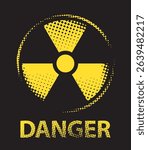 Vector banner on the theme of nuclear war, nuclear power plant disaster with a radiation hazard sign on a background of pixels simulating radiation contamination. No AI used