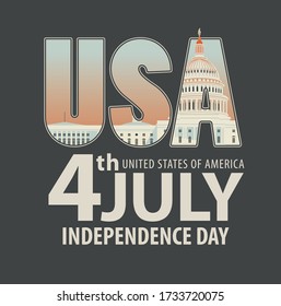 Vector banner on the theme of USA independence Day with the image of the Capitol building in Washington DC on a dark background