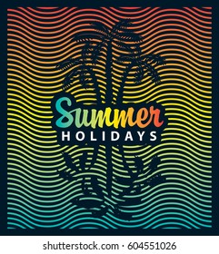vector banner on the tourism theme with palm trees sea and the inscription summer holidays