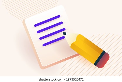 Vector banner for online form or agreement. Agreement paper with pencil. Modern illustration with gradients and bright colours.