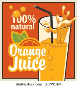 Vector banner with orange and a glass of juice