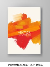 Vector banner orange shapes isolated on white background. Hand drawn abstract paint brush strokes. Watercolor elements