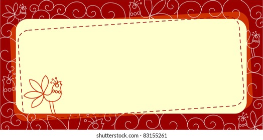 Vector banner with outline bird over ornate background