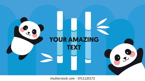 Vector banner with panda and bamboo