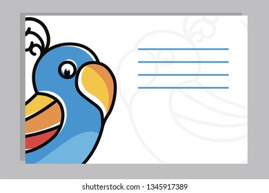 Vector banner with parrot. Frame for text with a character cartoon