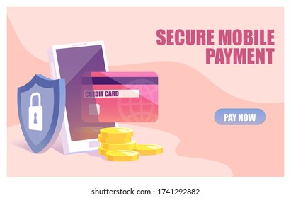 Banner vectorial de una tecnología de pago en línea con el concepto de smartphone y tarjeta de crédito